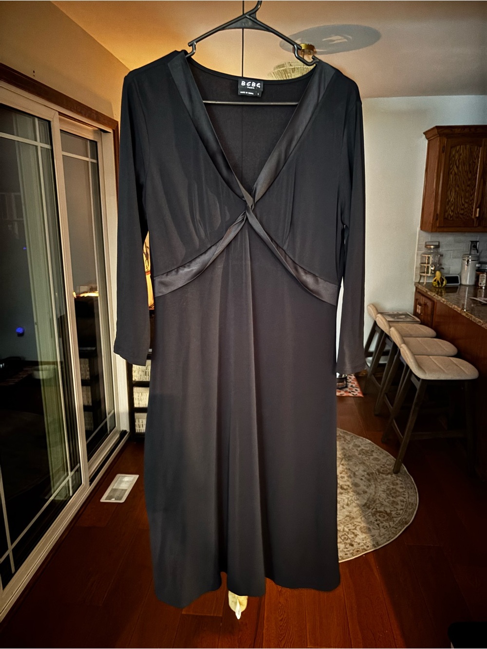 BCBG Black Long Sleeve Twist Front Dress